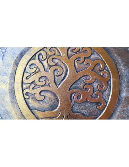 Scatola porta gioie in legno con inciso Albero della vita color oro e bianco