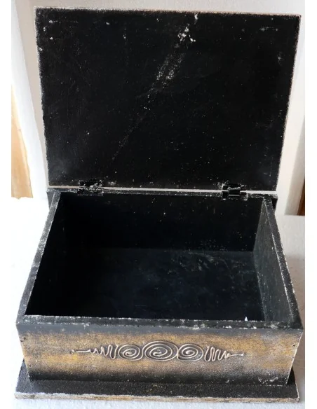 Scatola porta gioie in legno con inciso Albero della vita color oro e bianco