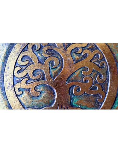 Scatola porta gioie in legno con inciso Albero della vita color oro e verde