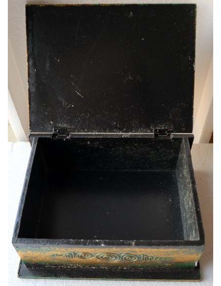 Scatola porta gioie in legno con inciso Albero della vita color oro e verde