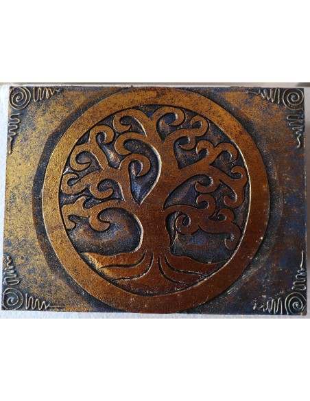 Scatola porta gioie in legno con inciso Albero della vita color oro e blu