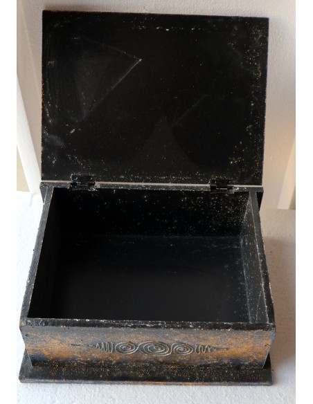 Scatola porta gioie in legno con inciso Albero della vita color oro e blu