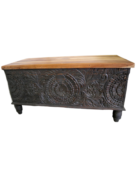 Cassapanca in legno di Teak intarsiato tipo Mala cm 120x50x60 capiente