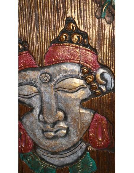 Pannello decorativo in legno trittico con intagli volto di Buddha " cm 80x52x2