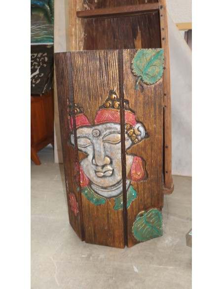 Pannello decorativo in legno trittico con intagli volto di Buddha " cm 80x52x2