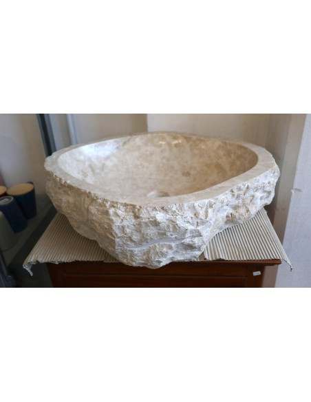Lavandino in marmo chiaro irregolare cm 59x42x15 lavabo Stone bocciardato