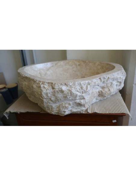 Lavandino in marmo chiaro irregolare cm 59x42x15 lavabo Stone bocciardato