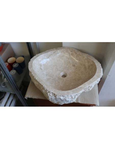 Lavandino in marmo chiaro irregolare cm 59x42x15 lavabo Stone bocciardato