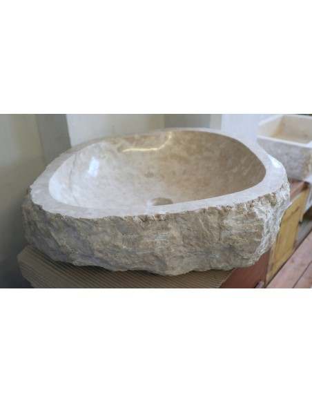 Lavandino in marmo chiaro irregolare cm 59x42x15 lavabo Stone bocciardato