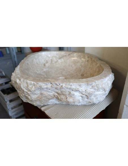 Lavandino in marmo chiaro irregolare cm 59x42x15 lavabo Stone bocciardato