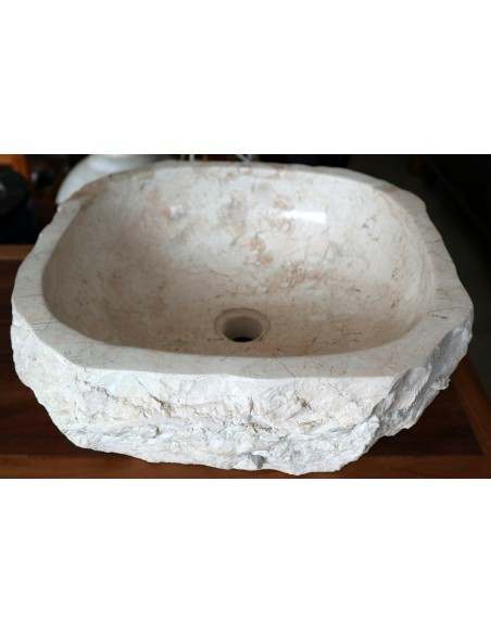 Lavandino in marmo chiaro irregolare cm 42x40x15 lavabo Stone bocciardato