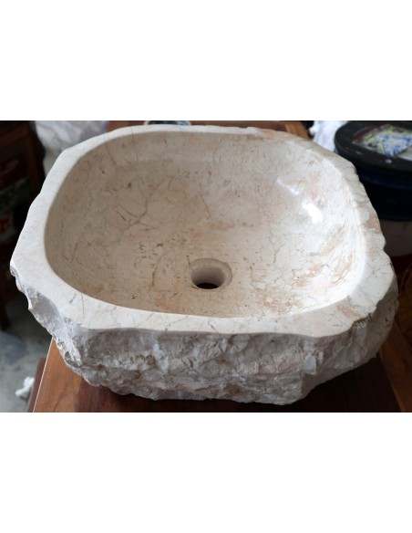 Lavandino in marmo chiaro irregolare cm 42x40x15 lavabo Stone bocciardato