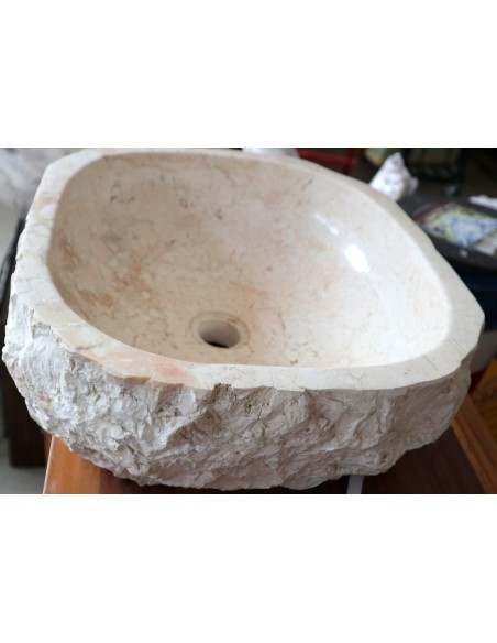 Lavandino in marmo chiaro irregolare cm 42x40x15 lavabo Stone bocciardato