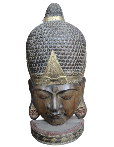 Testa di Buddha in Legno Intagliato a Mano –...