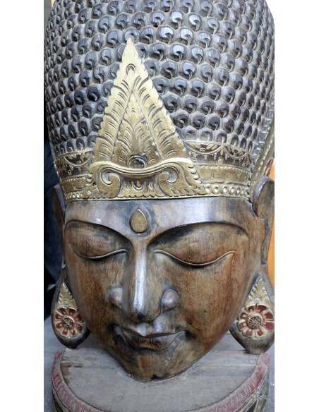 Testa di Buddha in Legno Intagliato a Mano – 50x24x110h cm – Artigianato Indonesiano – marrone