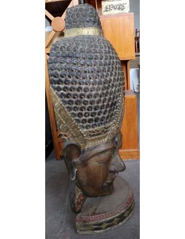 Testa di Buddha in Legno Intagliato a Mano –...