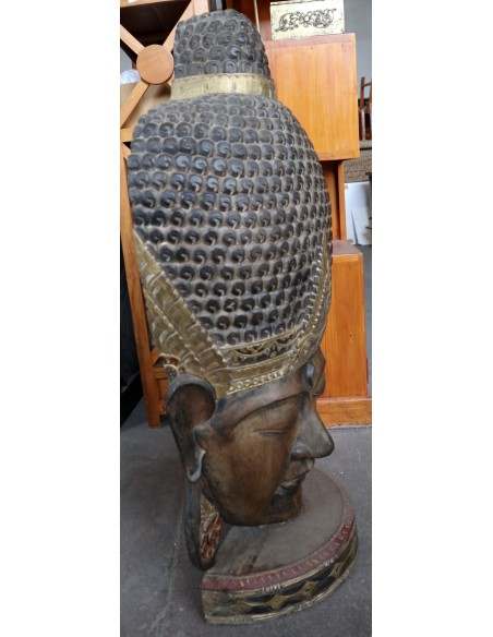 Testa di Buddha in Legno Intagliato a Mano – 50x24x110h cm – Artigianato Indonesiano – marrone