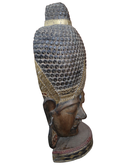 Testa di Buddha in Legno Intagliato a Mano – 50x24x110h cm – Artigianato Indonesiano – marrone