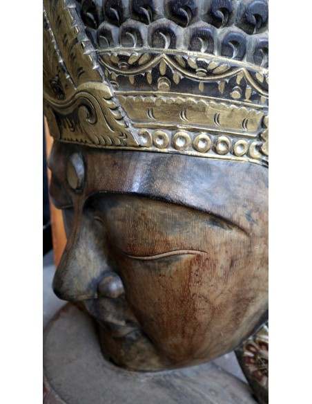 Testa di Buddha in Legno Intagliato a Mano – 50x24x110h cm – Artigianato Indonesiano – marrone