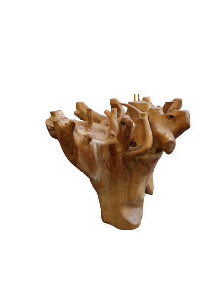 Base Tavolo da Pranzo in Radice di Teak Naturale – 110x105x78h cm – Intagliata a Mano in Indonesia
