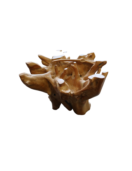 Base Tavolo da Pranzo in Radice di Teak Naturale – 110x105x78h cm – Intagliata a Mano in Indonesia