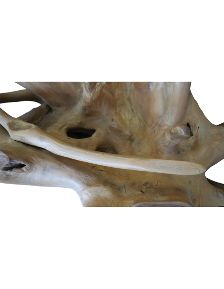 Base Tavolo da Pranzo in Radice di Teak Naturale – 110x105x78h cm – Intagliata a Mano in Indonesia