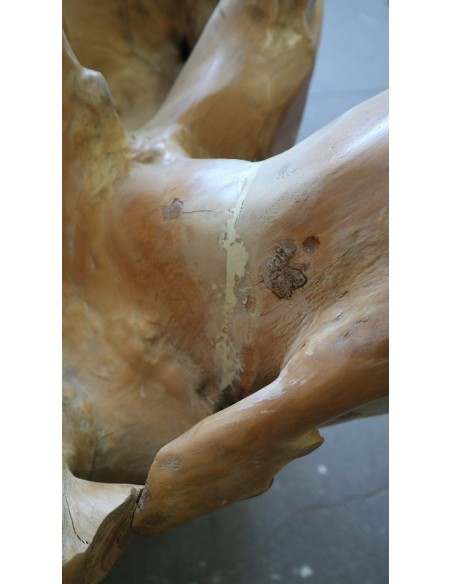 Base Tavolo da Pranzo in Radice di Teak Naturale – 110x105x78h cm – Intagliata a Mano in Indonesia