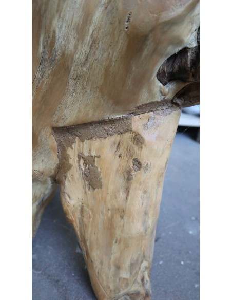 Base Tavolo da Pranzo in Radice di Teak Naturale – 110x105x78h cm – Intagliata a Mano in Indonesia