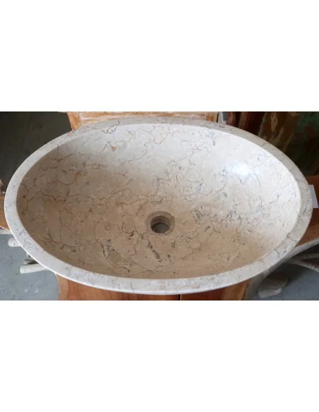 Lavandino da Appoggio in Marmo Beige Levigato – 60x40x17 cm – Artigianale Indonesia