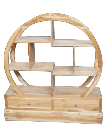 Mobile Tondo in Legno di Teak – Design Etnico con Cassetti – cm 100x27x110h
