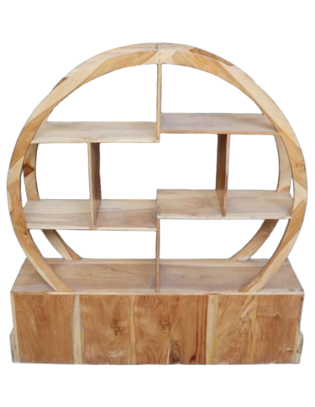 Mobile Tondo in Legno di Teak – Design Etnico con Cassetti – cm 100x27x110h