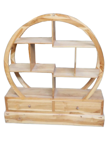 Mobile Tondo in Legno di Teak – Design Etnico con Cassetti – cm 100x27x110h