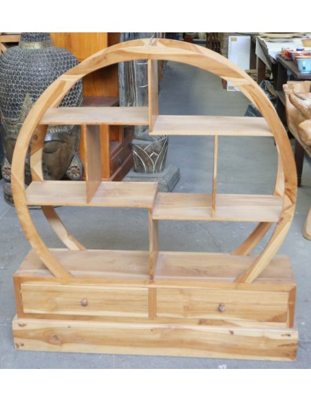 Mobile Tondo in Legno di Teak – Design Etnico con Cassetti – cm 100x27x110h