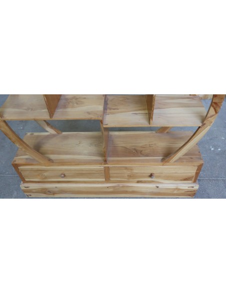 Mobile Tondo in Legno di Teak – Design Etnico con Cassetti – cm 100x27x110h