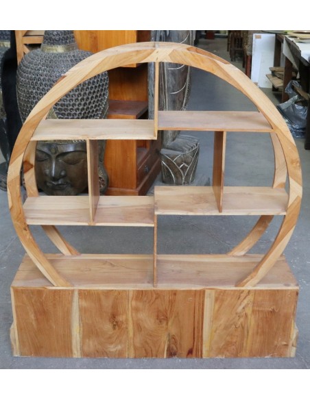 Mobile Tondo in Legno di Teak – Design Etnico con Cassetti – cm 100x27x110h