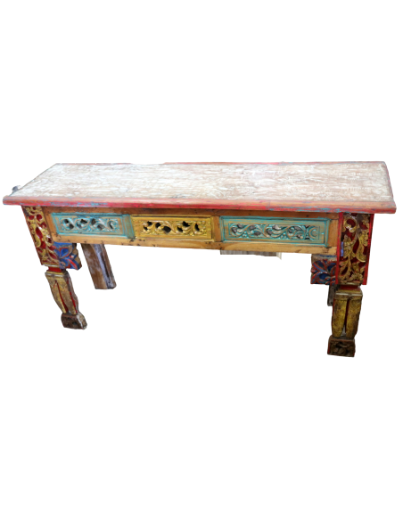 Consolle Porta TV in Legno Intagliato – Stile Tibetano – 170x48x84h cm – Fatto a Mano in Indonesia