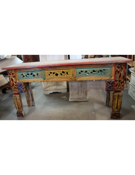 Consolle Porta TV in Legno Intagliato – Stile Tibetano – 170x48x84h cm – Fatto a Mano in Indonesia