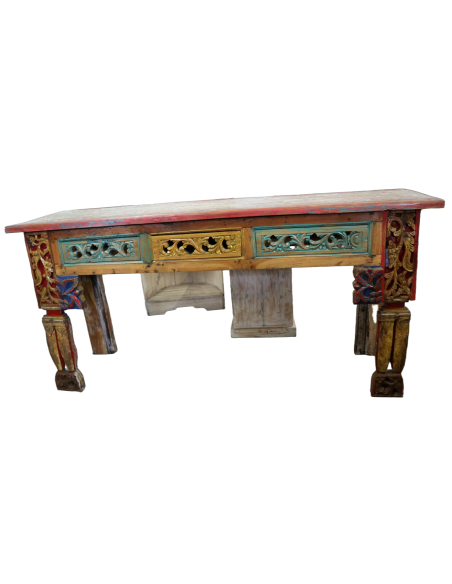 Consolle Porta TV in Legno Intagliato – Stile Tibetano – 170x48x84h cm – Fatto a Mano in Indonesia