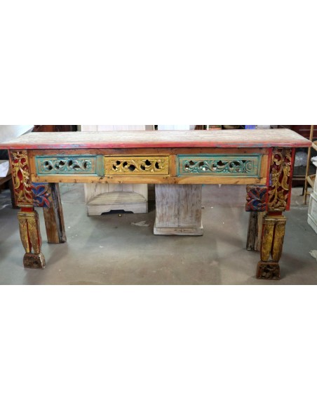 Consolle Porta TV in Legno Intagliato – Stile Tibetano – 170x48x84h cm – Fatto a Mano in Indonesia