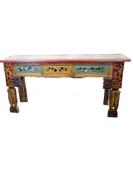 Consolle Porta TV in Legno Intagliato – Stile Tibetano – 170x48x84h cm – Fatto a Mano in Indonesia