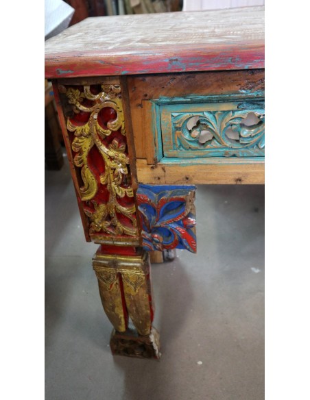 Consolle Porta TV in Legno Intagliato – Stile Tibetano – 170x48x84h cm – Fatto a Mano in Indonesia