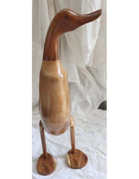 Papera Oca in Legno di Teak e Cocco Fatta a Mano - Arte Indonesiana