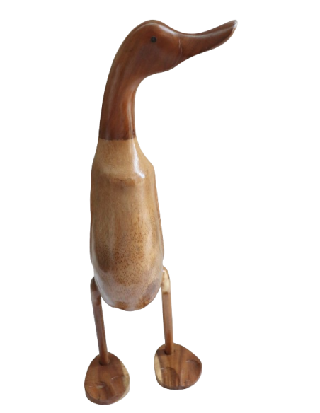 Papera Oca in Legno di Teak e Cocco Fatta a Mano - Arte Indonesiana