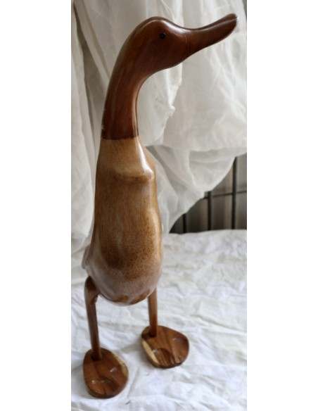 Papera Oca in Legno di Teak e Cocco Fatta a Mano - Arte Indonesiana