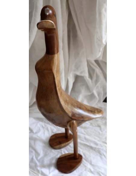 Papera Oca in Legno di Teak e Cocco Fatta a Mano - Arte Indonesiana