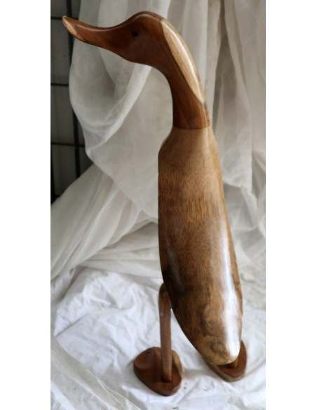 Papera Oca in Legno di Teak e Cocco Fatta a Mano - Arte Indonesiana