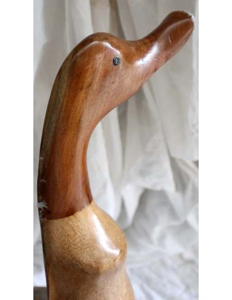 Papera Oca in Legno di Teak e Cocco Fatta a Mano - Arte Indonesiana