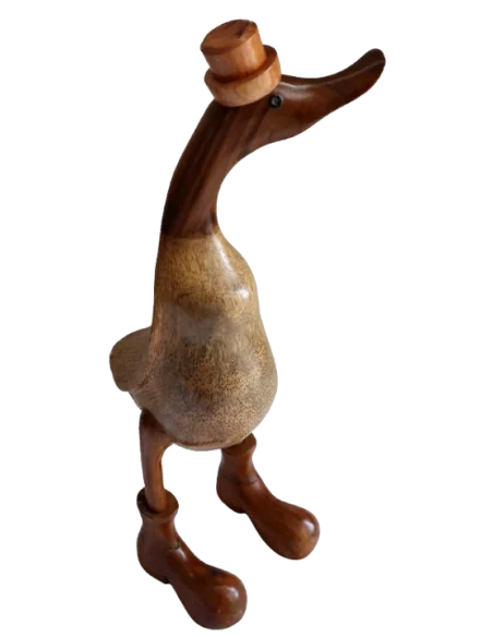 Papera Oca in Legno di Teak e Cocco 35 cm con Cappello e Stivali – Artigianato Indonesiano