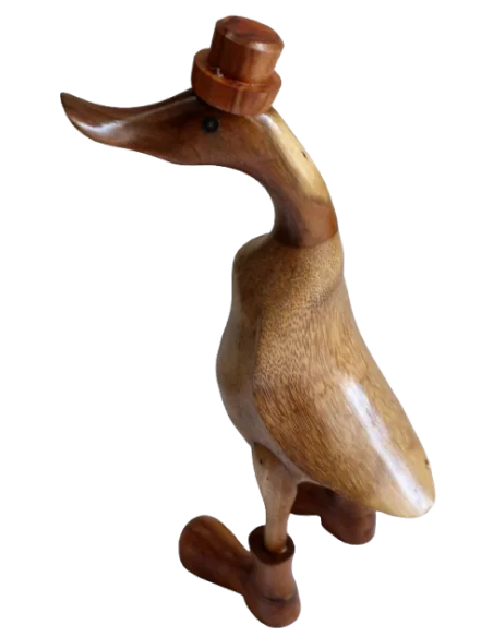 Papera Oca in Legno di Teak e Cocco 35 cm con Cappello e Stivali – Artigianato Indonesiano