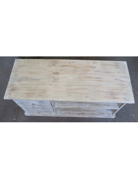 Mobile Porta TV in Legno di Albesia 100x40x50 cm – Finitura Decapata Chiara – Artigianato Indonesiano